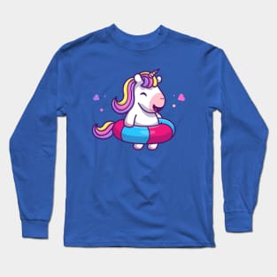 Cute Unicorn With Swimming Tires Cartoon Long Sleeve T-Shirt